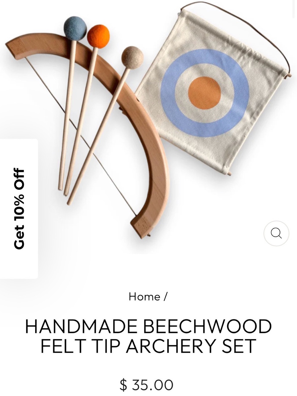 Handmade Beechwood Felt Tip Archery Set - Natural, Blue, Orange